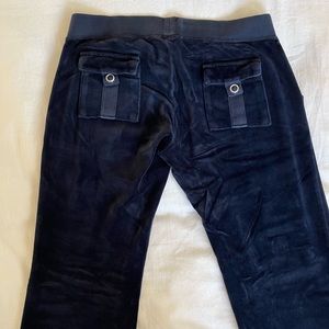VINTAGE Juicy Couture Snap Pockets Navy Velour Track Pants Size P (XS/0)